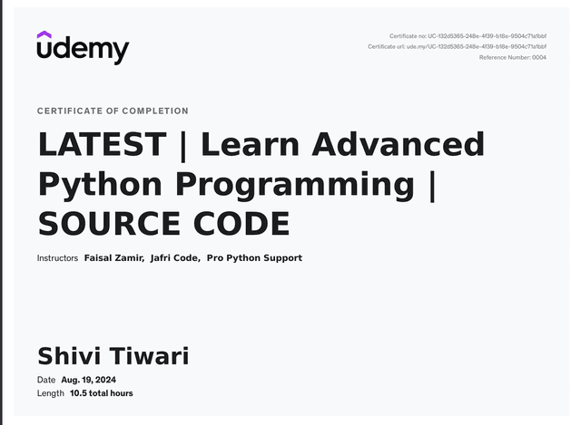 Advance Python certificate